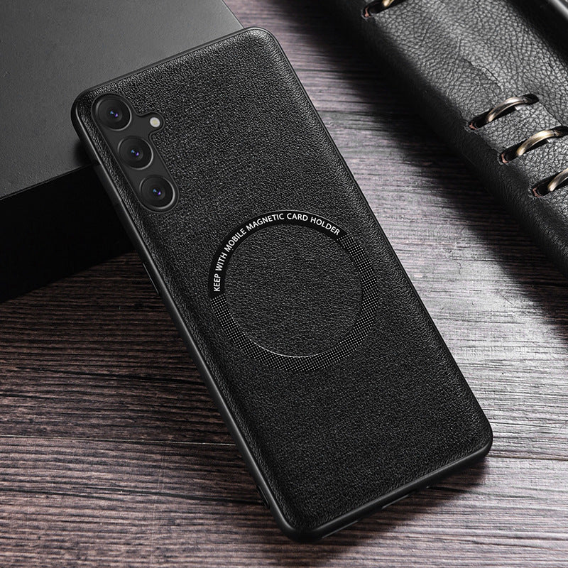 Plain Leather Magnetic Phone Case For Samsung