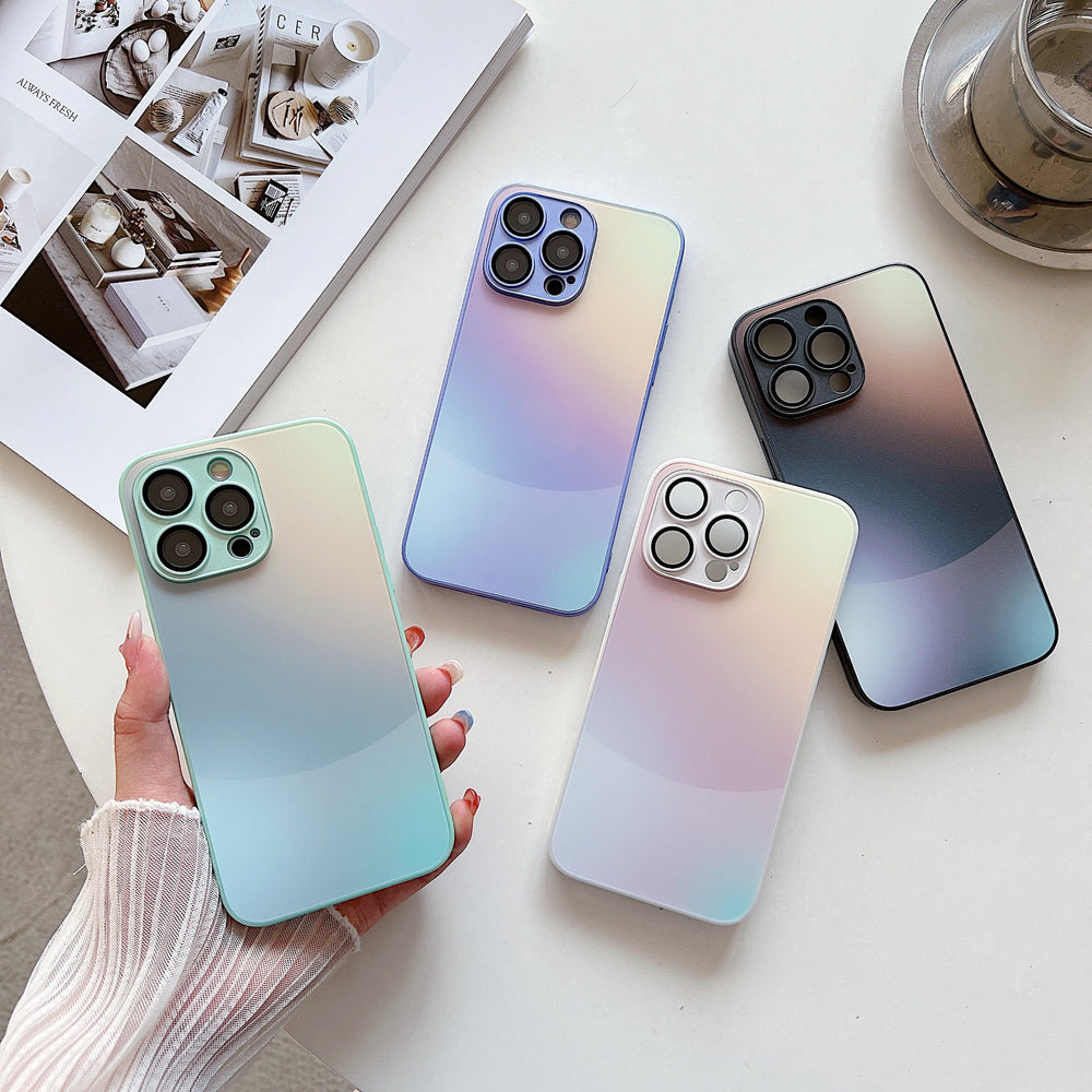 Matte Metallic Paint Gradient Glass Anti-fall Phone Case For iPhone