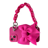 Fluorescent Pink Bow Crossbody Lanyard Phone Case For iPhone