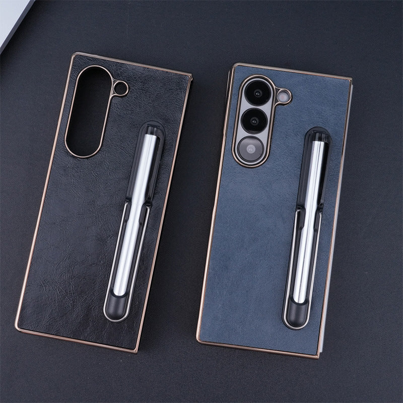 Electroplating Touch Pen PU Leather Holder Phone Case For Samsung Z FOLD