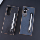 Electroplating Touch Pen PU Leather Holder Phone Case For Samsung Z FOLD