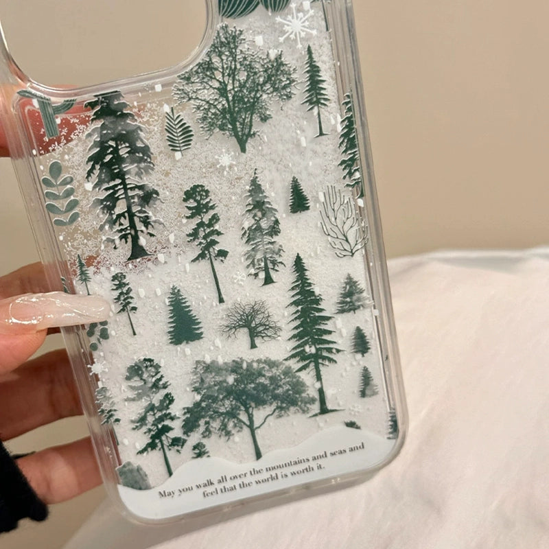 Snow Forest Green Pine Double-layer Acrylic Phone Case For iPhone