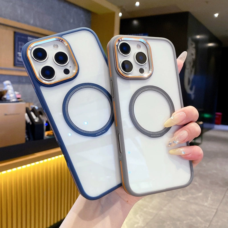 Contrast Color Metal Ring Magnetic Shell Phone Case For iPhone