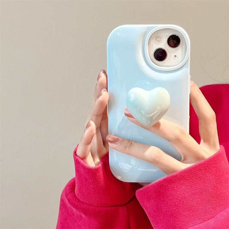 Solid Color 3D Heart Stand Phone Case For iPhone