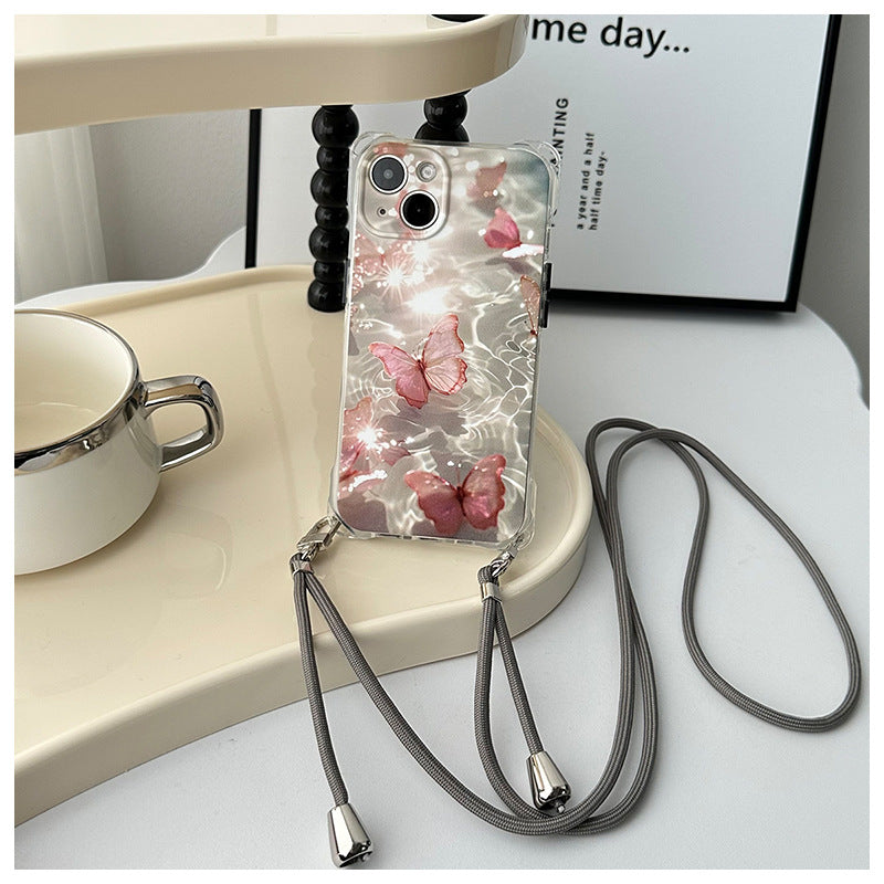 Water-gloss Butterfly Crossbody Lanyard Phone Case For iPhone