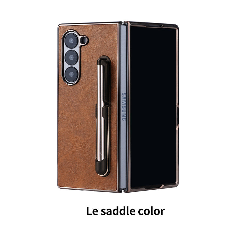 Electroplating Touch Pen PU Leather Holder Phone Case For Samsung Z FOLD