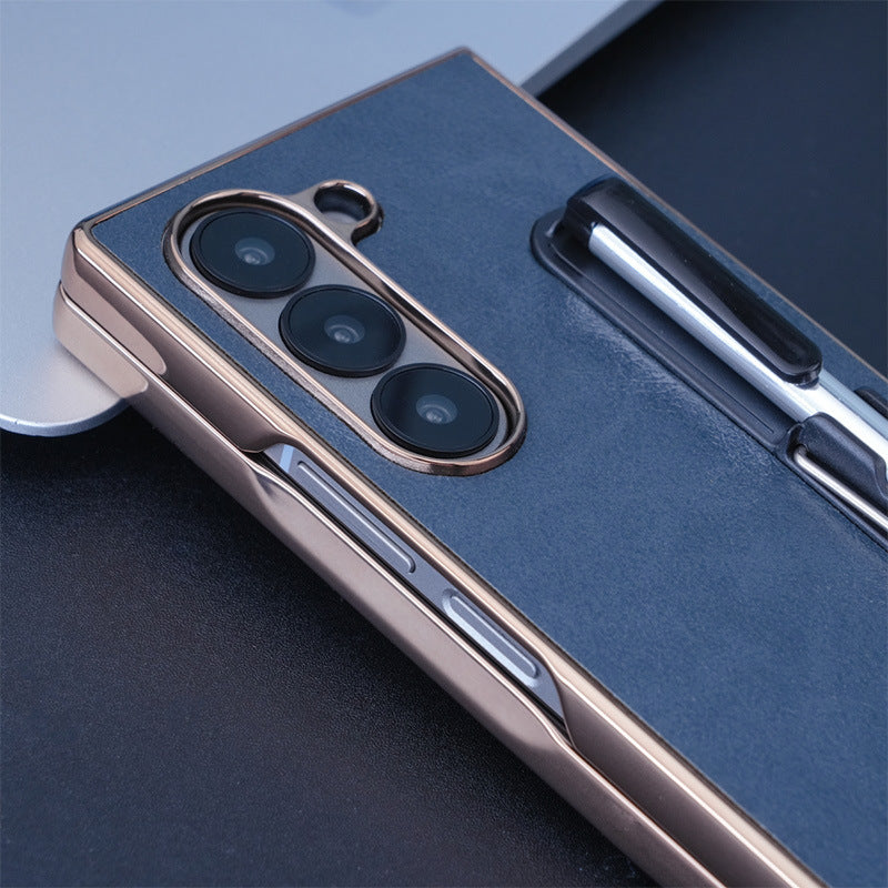 Electroplating Touch Pen PU Leather Holder Phone Case For Samsung Z FOLD