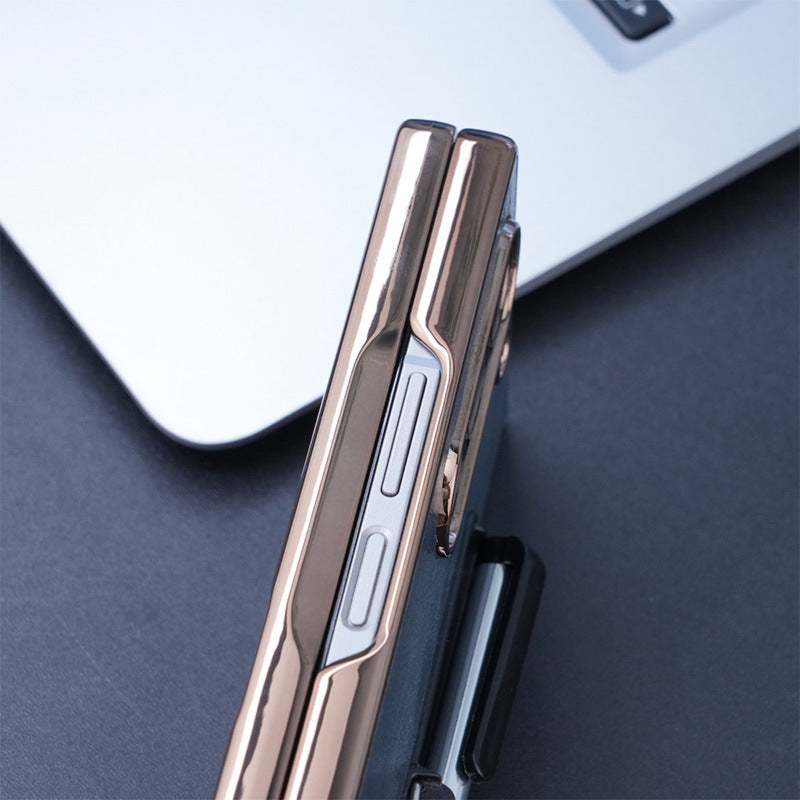 Electroplating Touch Pen PU Leather Holder Phone Case For Samsung Z FOLD