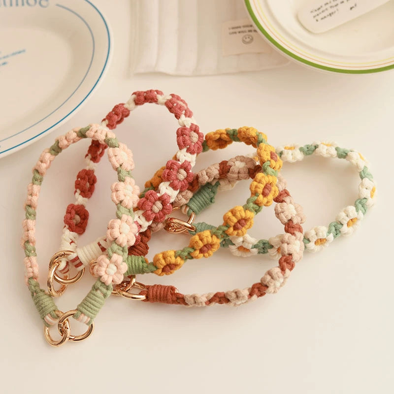 Braided Cotton Rope Flower Phone Chain Lanyard