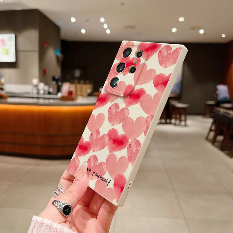 Pink Love Heart Graphic Printed Case For Samsung