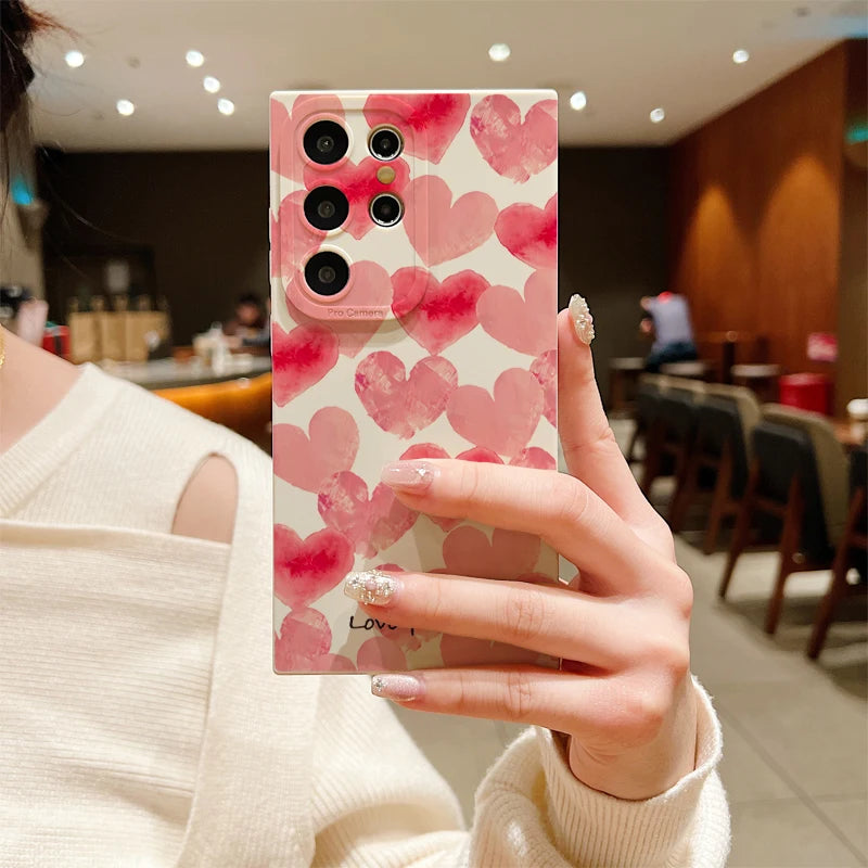 Pink Love Heart Graphic Printed Case For Samsung