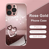 Love  Heart Pattern Pink and Black Gradient Tempered Glass Phone Case  For iPhone