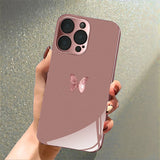 Pink Butterfly Pattern Pink Metallic Tempered Glass Phone Case For iPhone