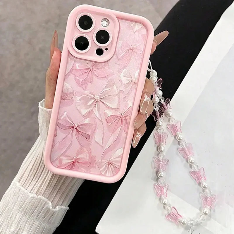 Pink Bow Pattern Silicone Phone Case For iPhone