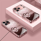 Love  Heart Pattern Pink and Black Gradient Tempered Glass Phone Case  For iPhone