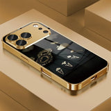 Black Card Gold Symbol Pattern Gold Metallic Paint Glass Phone Case For iPhone
