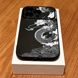 Linear Dragon Pattern Black Handy Window Phone Case For iPhone