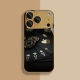 Black Card Gold Symbol Pattern Gold Metallic Paint Glass Phone Case For iPhone