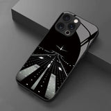 Night View Runway Airplane Tempered Glass Black Phone Case For iPhone