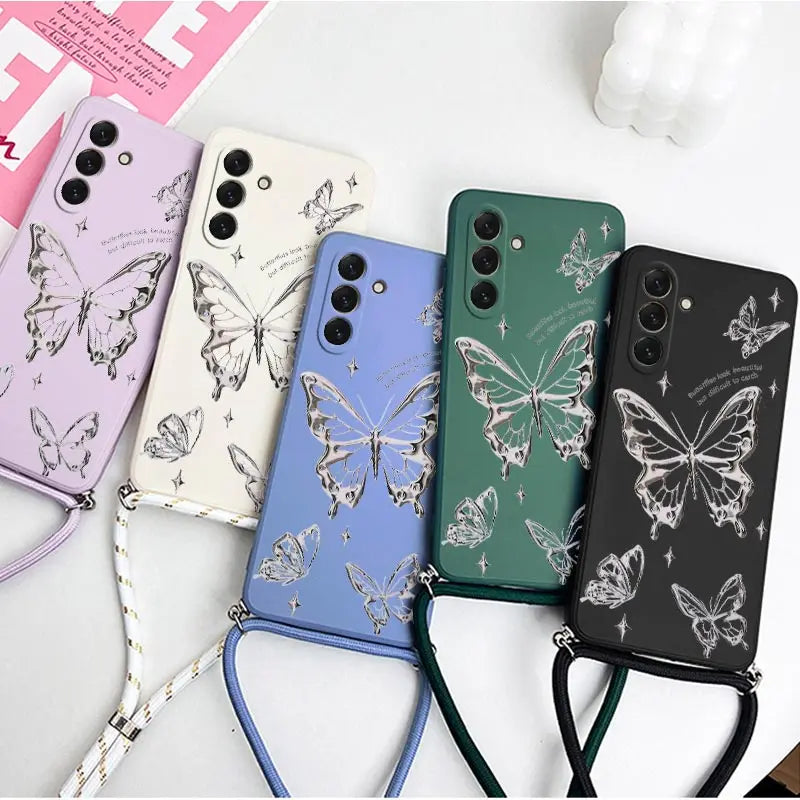 Butterfly Lanyard Silicone Phone Case For Samsung