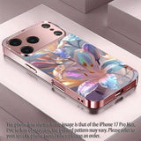 Colorful Lily Pattern Metallic Tempered Glass Phone Case For iPhone