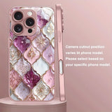 Plaid Flower Pattern Pink Metallic Paint Glass Hard Phone Case For iPhone