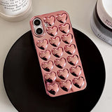 Plating Rose Gold 3D Love Heart Glossy Back Cover Case For iPhone
