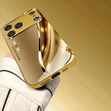 Gold Luxury Metal Curve Pattern Electroplating Glass Phone Case For iPhone