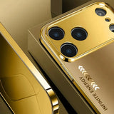 Gold Luxury Metal Curve Pattern Electroplating Glass Phone Case For iPhone