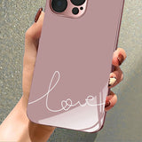 White Love Pattern Pink Metallic Tempered Glass Phone Case For iPhone