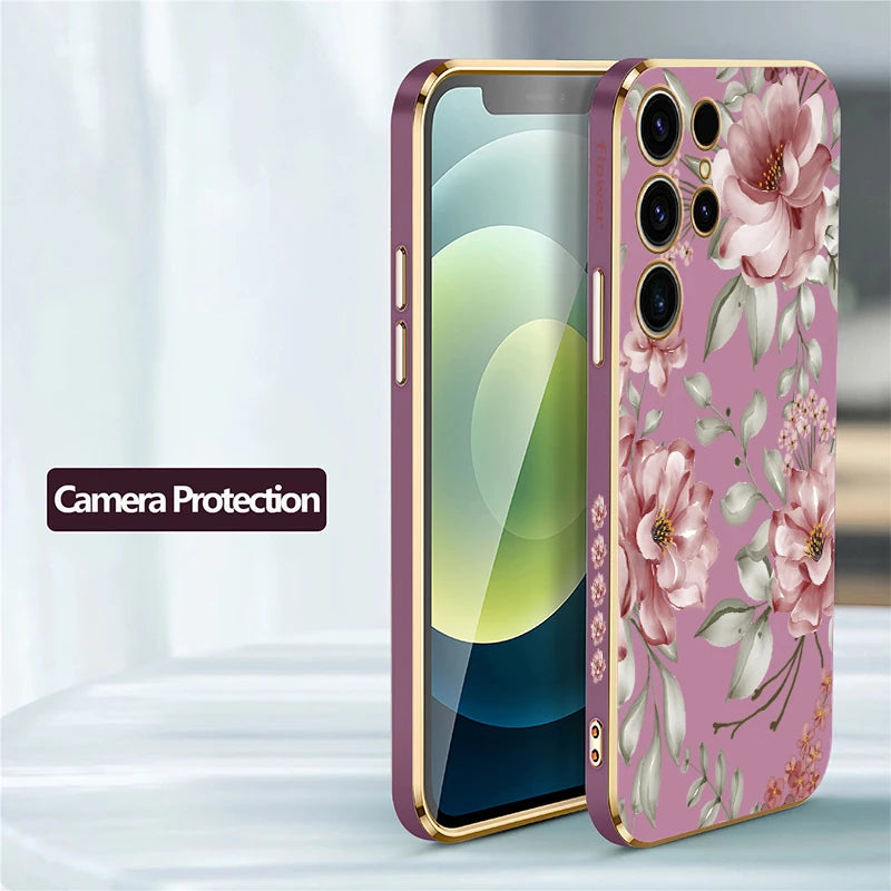 Plating Flower Pattern Phone Case For Samsung