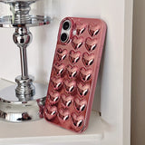 Plating Rose Gold 3D Love Heart Glossy Back Cover Case For iPhone