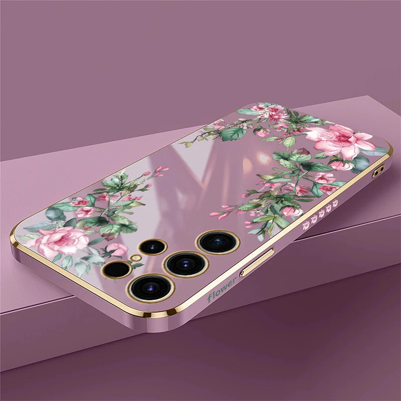 Flower Printing TPU Soft Plating Phone Case For Samsung