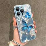 Elegant  Water Butterfly Pattern Glass Phone Case for iPhone