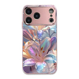 Colorful Lily Pattern Metallic Tempered Glass Phone Case For iPhone