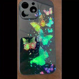 Luxury Colorful Butterfly Print Glass Phone Case For iPhone