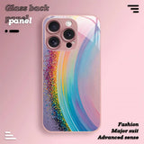 Rainbow Gradient Pattern Pink Metallic Tempered Glass Phone Case For iPhone