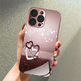 Love  Heart Pattern Pink and Black Gradient Tempered Glass Phone Case  For iPhone