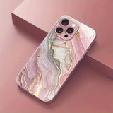 Advanced Marble Pattern Pink Metallic Paint Glass Hard Phone Case For iPhone