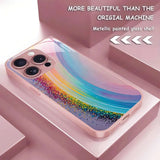 Rainbow Gradient Pattern Pink Metallic Tempered Glass Phone Case For iPhone