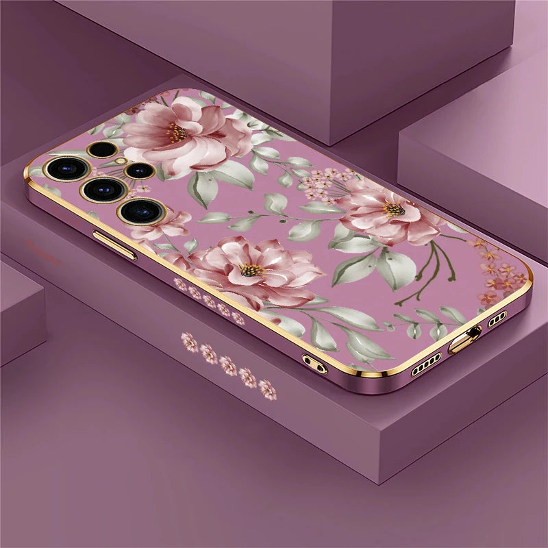 Plating Flower Pattern Phone Case For Samsung