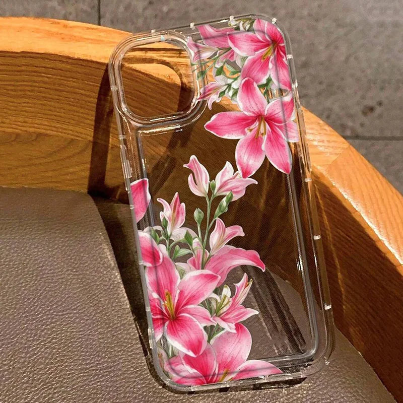 Cherry Flower Print Clear Case For iPhone