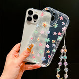 Colorful Flower Pattern Bracelet Lanyard Transparent Phone Case For iPhone