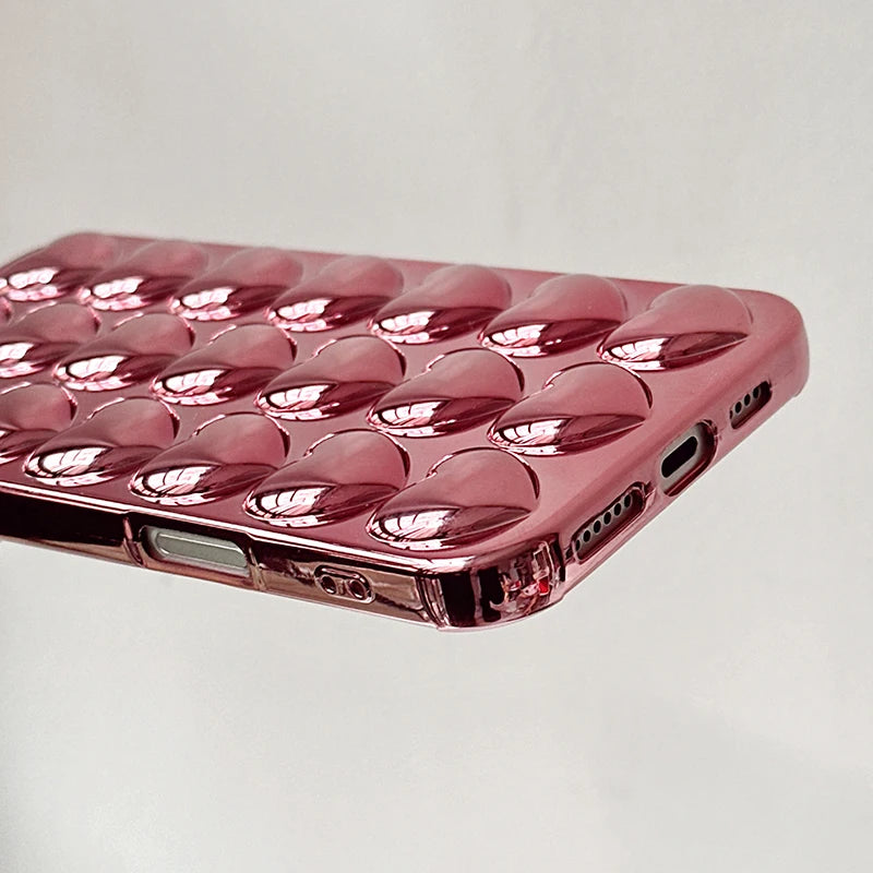 Plating Rose Gold 3D Love Heart Glossy Back Cover Case For iPhone
