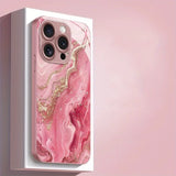 Pink Gold Marble Metallic Paint Tempered Glass Hard Phone Case For iPhone