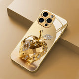 Luxury Jewel For Apple Pattern Gold Metallic Paint Glass Phone Case For iPhone