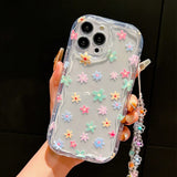 Colorful Flower Pattern Bracelet Lanyard Transparent Phone Case For iPhone