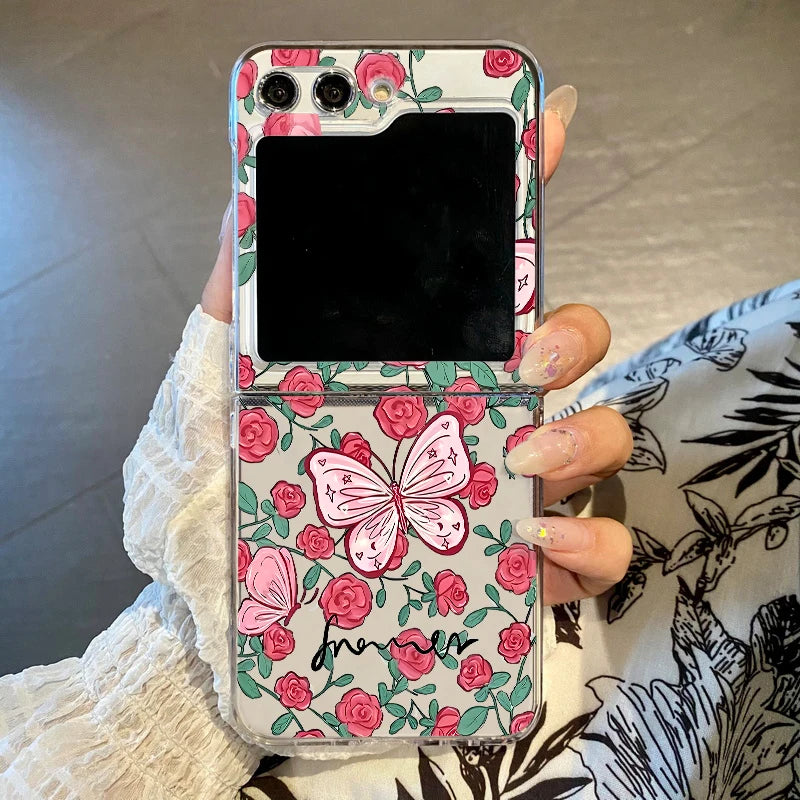 Flowers Bowknot Pattern Clear Phone Case For Samsung Z Flip7 6 5 4 3