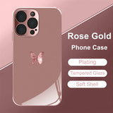 Pink Butterfly Pattern Pink Metallic Tempered Glass Phone Case For iPhone