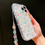 Colorful Flower Pattern Bracelet Lanyard Transparent Phone Case For iPhone